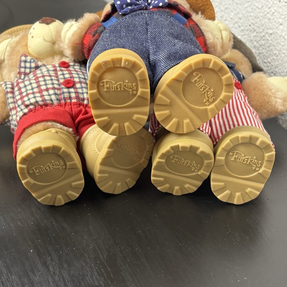 Vintage 1986 Wendys Furskins 7" Teddy Bear Plush Set Of 3 Bears Xavier Roberts - Picture 11 of 12